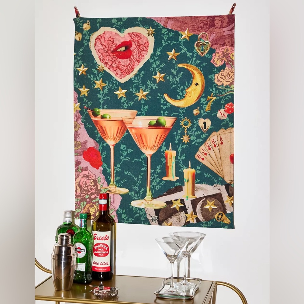 NWT Urban Outfitters Dream Collage Tapestry Floral Stars Moon Martini Print